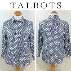 Talbots Women's Diamond Print 3/4 Sleeve Blouse
